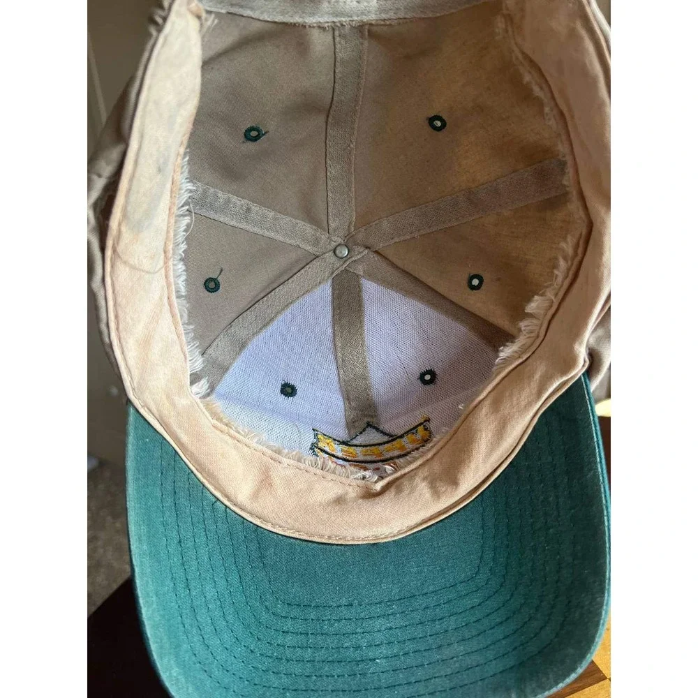 Vintage Upper Deck Trading Cards Logo Hat Tan Green Two Tone Baseball Cap‎